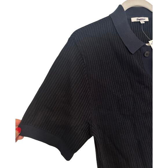 NWT Madewell Tuck-Stitch Button-Up Sweater Polo Navy Black Size Small - Picture 6 of 8